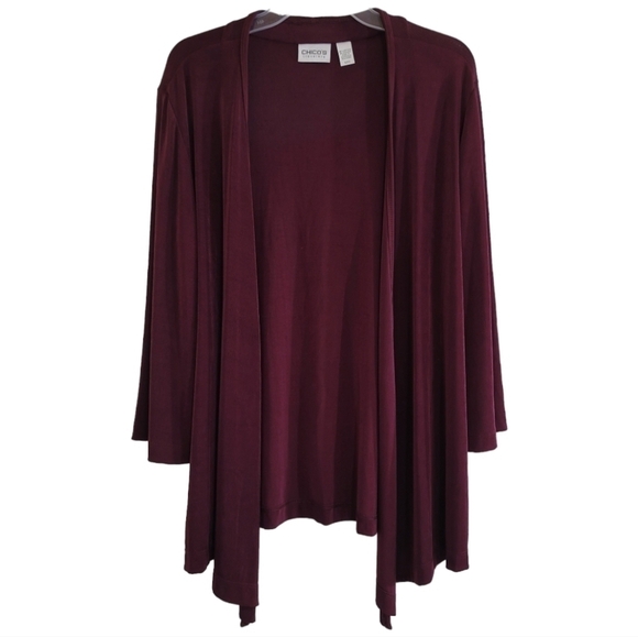 Chico's Travelers Maroon Drape Open Front Cardigan Topper Large 12 - Picture 1 of 6